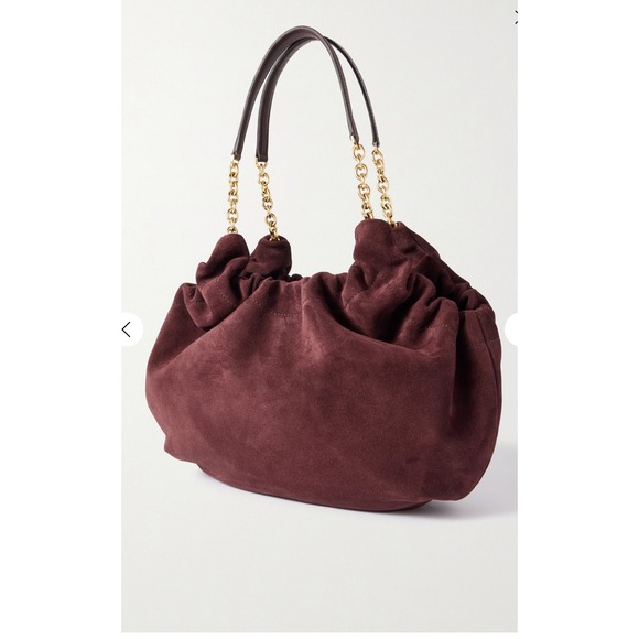 DeMellier Miami Burgundy Suede Shoulder Bag Gold Chain Accents Ruched NWT - Picture 3 of 12